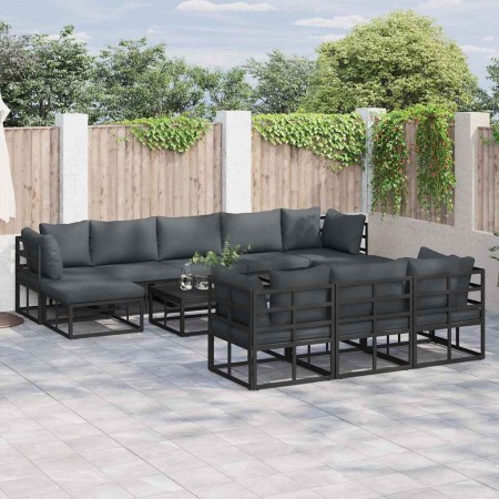 Conjunto de sofá de jardín con cojín 11 pcs Negro Aluminio
