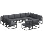 Conjunto de sofá de jardín con cojín 11 pcs Negro Aluminio