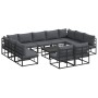 Conjunto de sofá de jardín con cojín 12 pcs Negro Aluminio