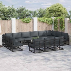 Conjunto de sofá de jardín con cojín 13 pcs Negro Aluminio