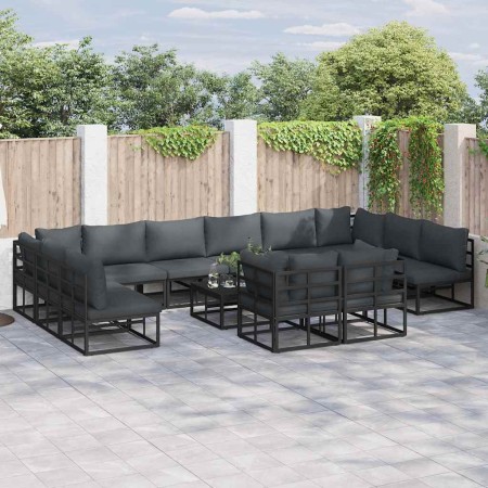 Conjunto de sofá de jardín con cojín 13 pcs Negro Aluminio
