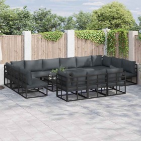 Conjunto de sofá de jardín con cojín 14 pcs Negro Aluminio