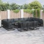 Conjunto de sofá de jardín con cojín 14 pcs Negro Aluminio