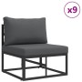 Conjunto de sofá de jardín con cojín 14 pcs Negro Aluminio