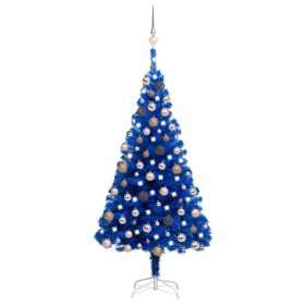 Árbol de Navidad preiluminado con luces y bolas azul 150 cm