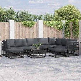 Conjunto de sofá de jardín 9 pcs Negro Aluminio