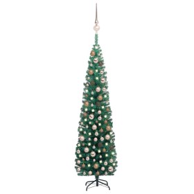 Árbol de Navidad preiluminado con luces y bolas verde 240 cm