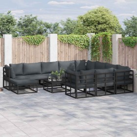 Conjunto de sofá de jardín 11 pcs Negro Aluminio