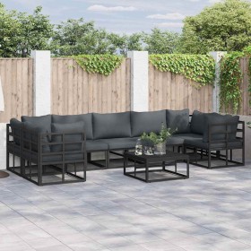 Conjunto de sofá de jardín 8 pcs Negro Aluminio