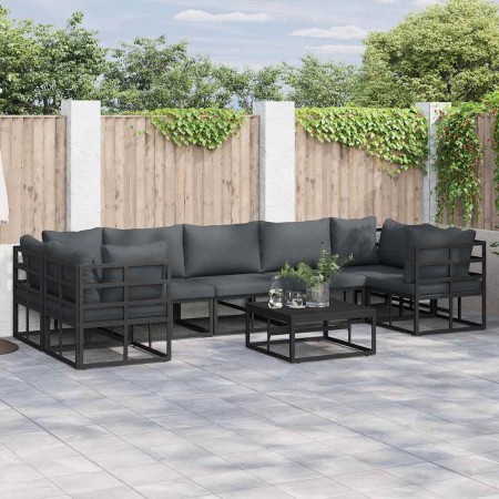 Conjunto de sofá de jardín 8 pcs Negro Aluminio