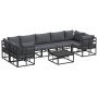 Conjunto de sofá de jardín 8 pcs Negro Aluminio