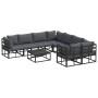Conjunto de sofá de jardín con cojín 9 pcs Negro Aluminio