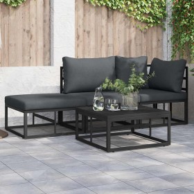 Conjunto de sofá de jardín con cojín 3 pcs Negro Aluminio