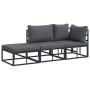 Conjunto de sofá de jardín con cojín 3 pcs Negro Aluminio