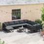 Conjunto de sofá de jardín con cojín 11 pcs Negro Aluminio