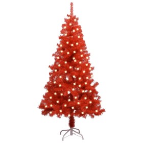 Árbol de Navidad artificial con LEDs y soporte PVC rojo 120 cm