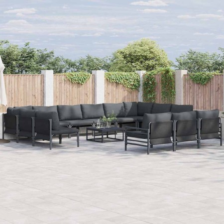 Conjunto de sofá de jardín 14 pcs Antracita Acero