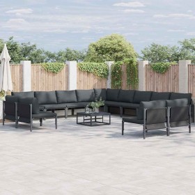 Conjunto de sofá de jardín 14 pcs Antracita Acero