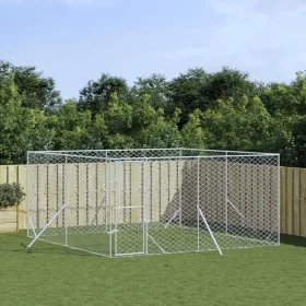 Perrera de exterior acero galvanizado plateado 4x4x2 m by vidaXL, Dog kennels and fences - Ref: Foro24-3190455, Price: 252,73...