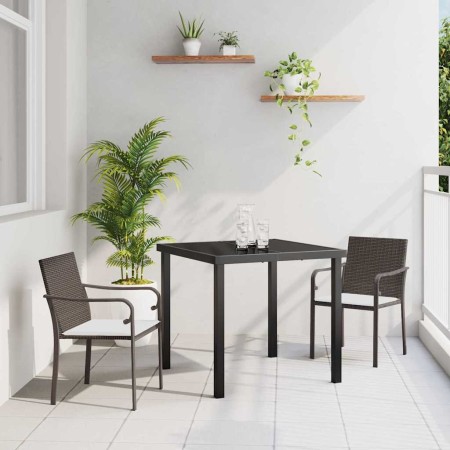 Conjunto de Comedor de Jardín 3 pcs Marrón Poliratán