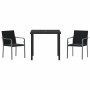 Conjunto de Comedor de Jardín 3 pcs Negro Poliratán