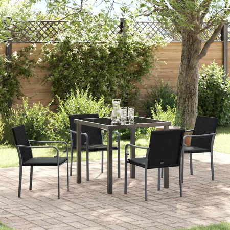 Conjunto de Comedor de Jardín 5 pcs Negro Poliratán