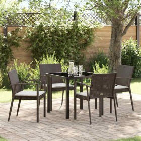 Conjunto de Comedor de Jardín 5 pcs Marrón Poliratán