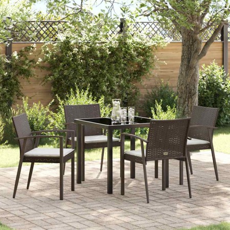 Conjunto de Comedor de Jardín 5 pcs Marrón Poliratán