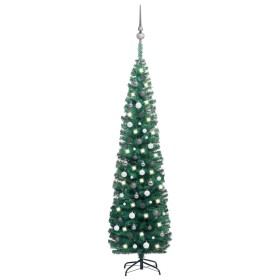 Medio árbol de Navidad artificial con LEDs y bolas verde 240 cm