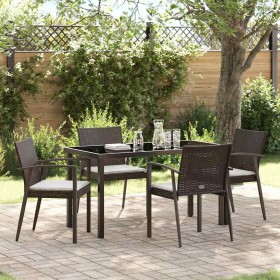 Conjunto de Comedor de Jardín 5 pcs Marrón Poliratán