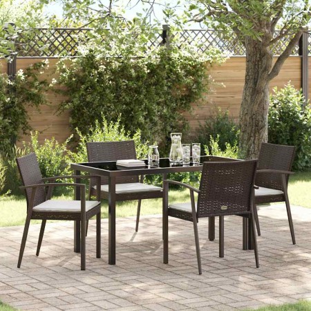Conjunto de Comedor de Jardín 5 pcs Marrón Poliratán