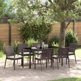 Conjunto de Comedor de Jardín 7 pcs Marrón Poliratán