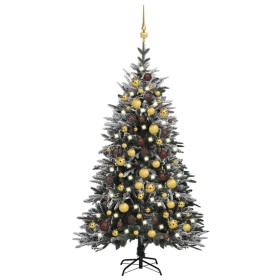 Árbol de Navidad con LED, bolas y nieve PVC&PE 120 cm