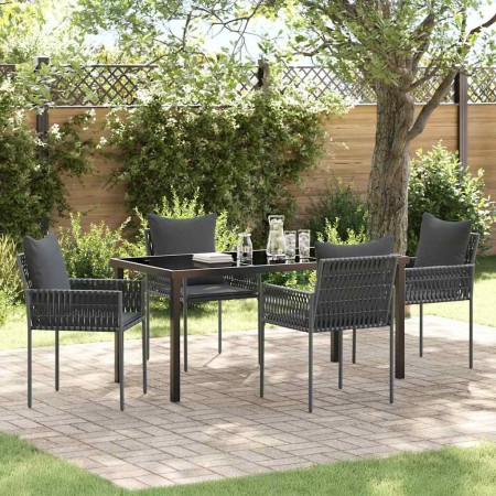 Conjunto de Comedor de Jardín 5 pcs Negro Poliratán