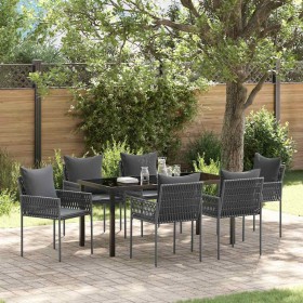 Conjunto de Comedor de Jardín 7 pcs Negro Poliratán