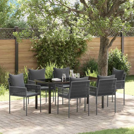 Conjunto de Comedor de Jardín 7 pcs Negro Poliratán