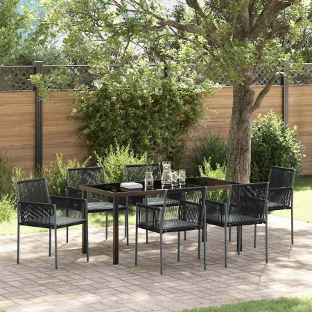 Conjunto de Comedor de Jardín 7 pcs Negro Poliratán