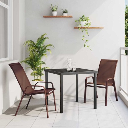 Conjunto de Comedor de Jardín 3 pcs Marrón Textileno y acero