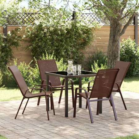 Conjunto de Comedor de Jardín 5 pcs Marrón Textileno y acero
