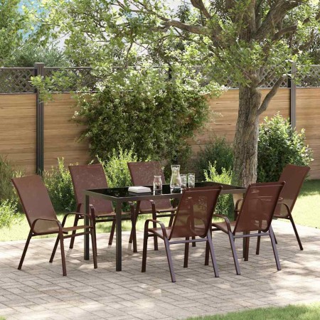 Conjunto de Comedor de Jardín 7 pcs Marrón Textileno y acero