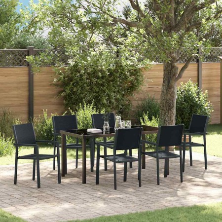 Conjunto de Comedor de Jardín 7 pcs Negro Poliratán