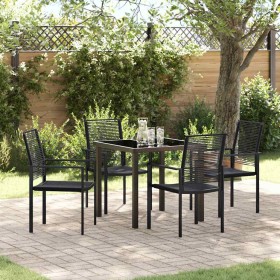 Conjunto de Comedor de Jardín 5 pcs Negro Ratana de PVC