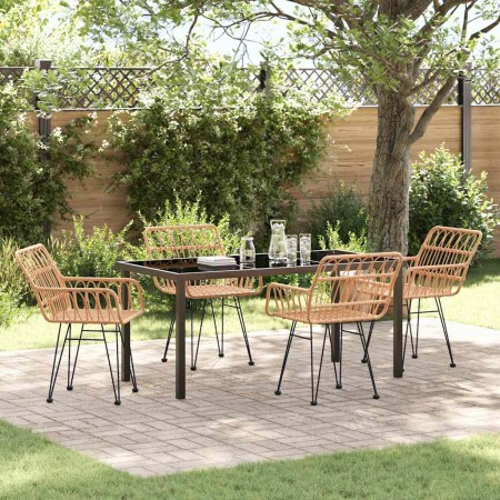 Conjunto de Comedor de Jardín 5 pcs Marrón Poliratán