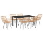 Conjunto de Comedor de Jardín 7 pcs Marrón Poliratán