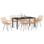 Conjunto de Comedor de Jardín 7 pcs Marrón Poliratán