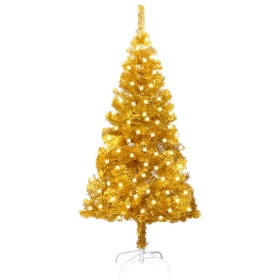 Árbol de Navidad artificial con LED y soporte PVC dorado 120 cm