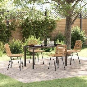 Conjunto de Comedor de Jardín 4 pcs Marrón Poliratán