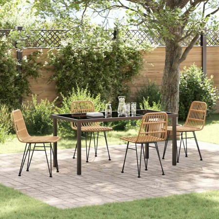 Conjunto de Comedor de Jardín 5 pcs Marrón Poliratán
