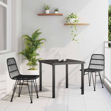 Conjunto de Comedor de Jardín 3 pcs Negro Poliratán