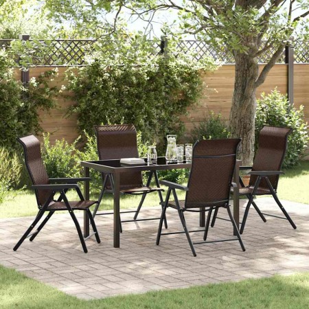 Conjunto de Comedor de Jardín 5 pcs Marrón Poliratán
